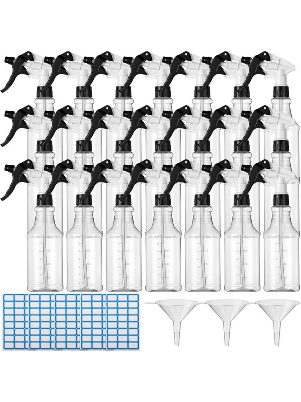 Eccliy 20Pk 16oz Spray Bottles,Clear Cylinder,Black White Spray Head